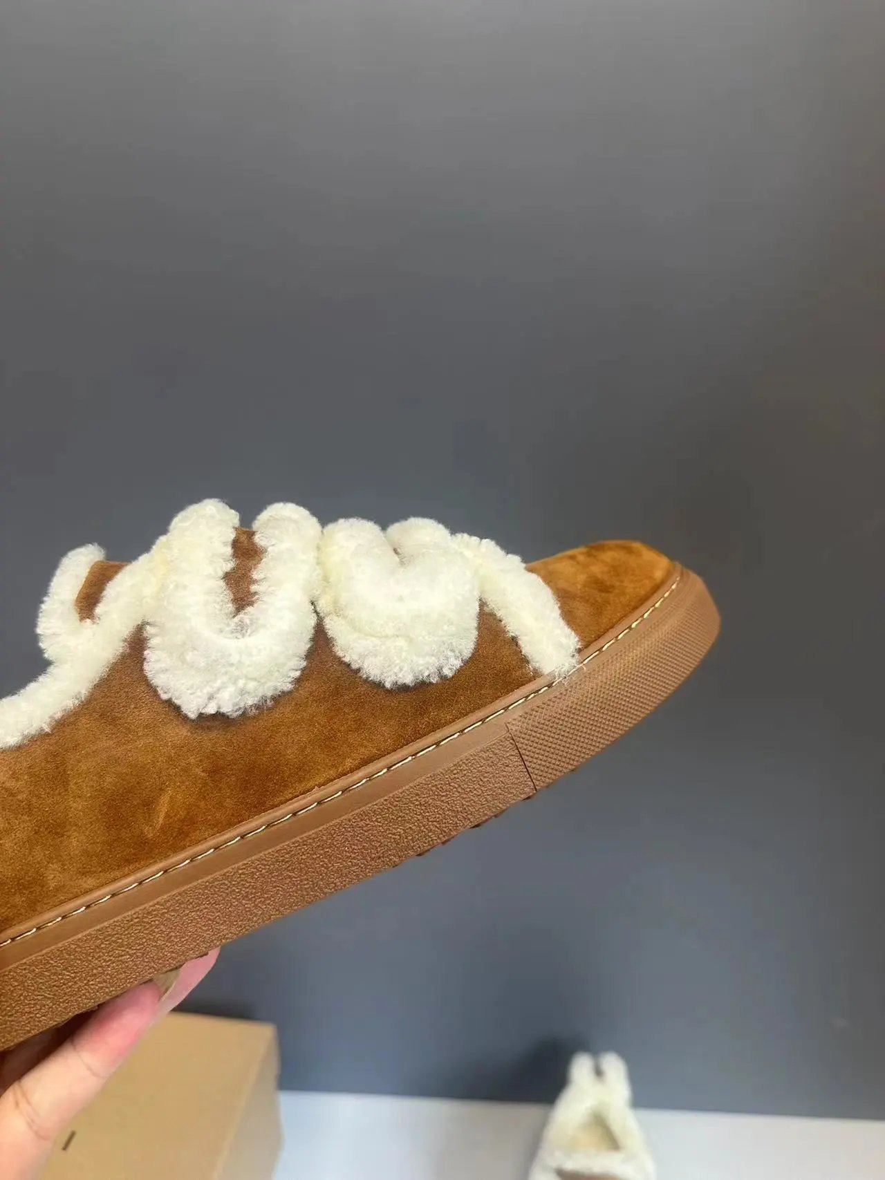 UGG Fluff Slide Sneaker Brown Shearling Slip-On Shoes - 5