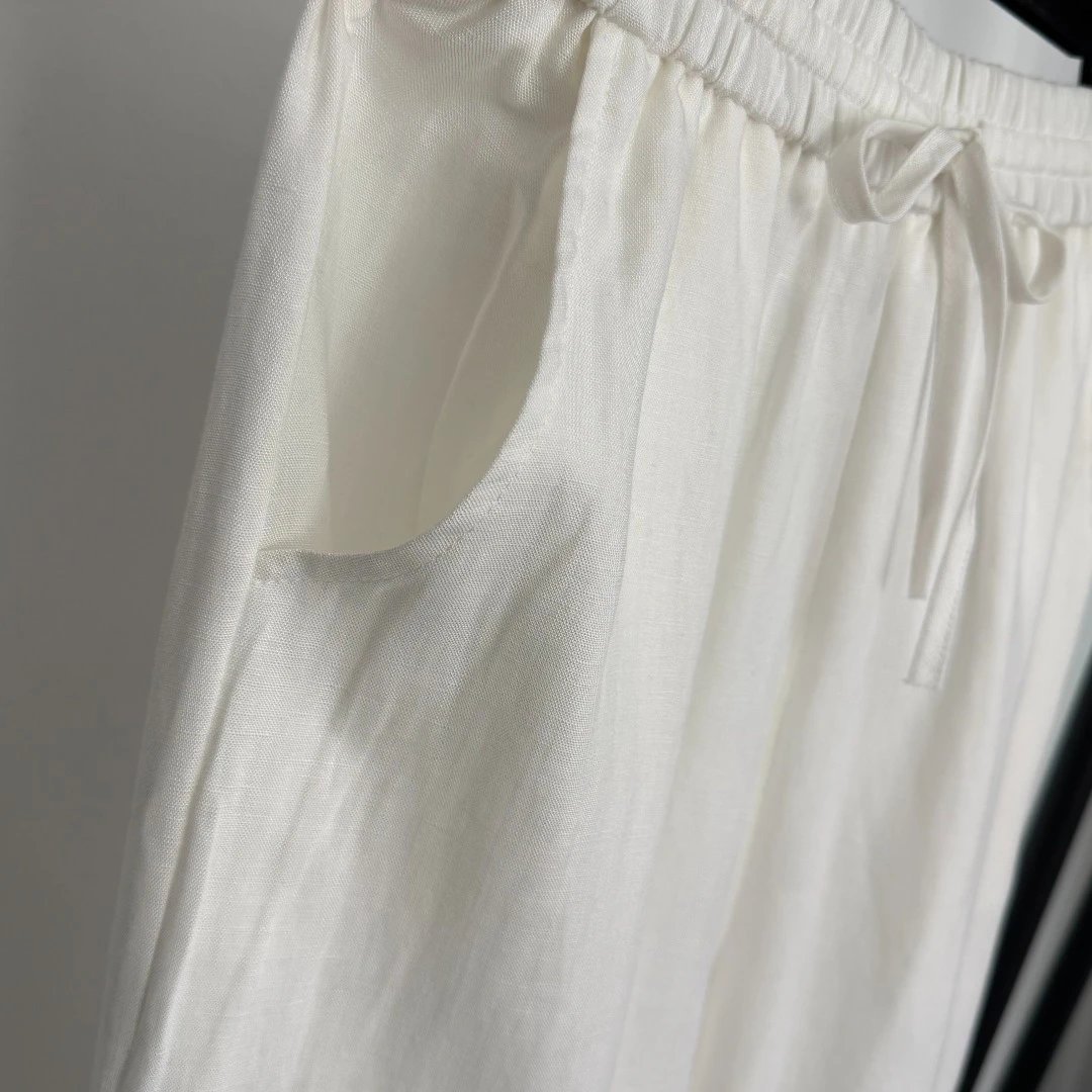 Design Linen Floral Embroidered Shirt and Drawstring Pants Set Beige - 15