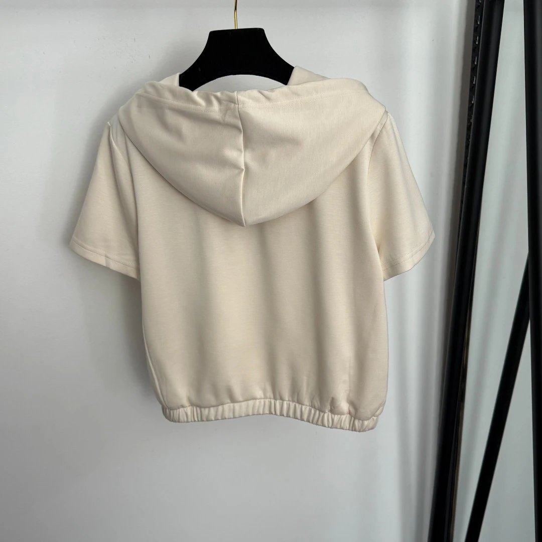 GRA Short-Sleeve Cropped Hoodie and Cargo Sweatpants Set Beige - 9