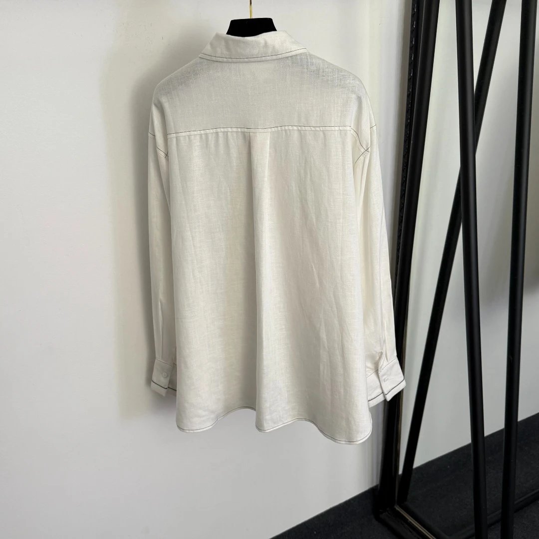 Design Linen-Blend Shirt and Wide-Leg Pants Set Beige Casual Set - 10