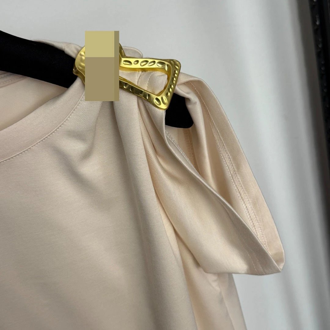 Beige Button-Front Skirt Set with Cropped T-Shirt - 7