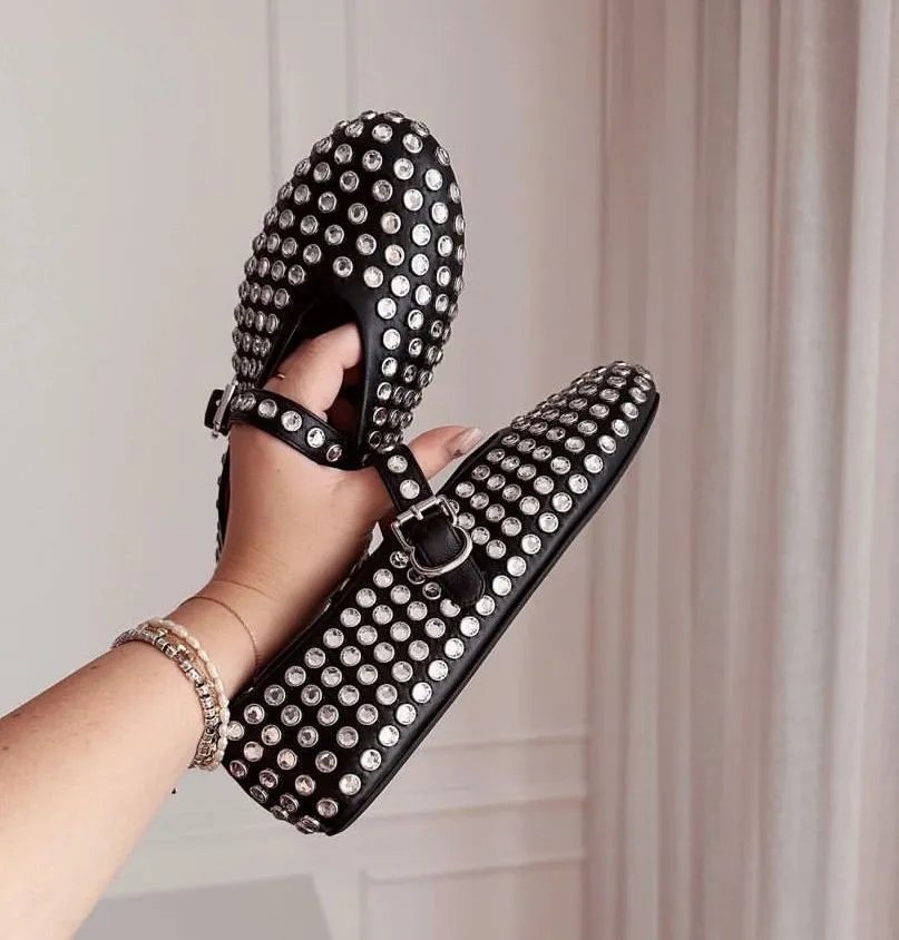 Maison Margiela Tabi Mary Jane Studded Black Leather Shoes - 5