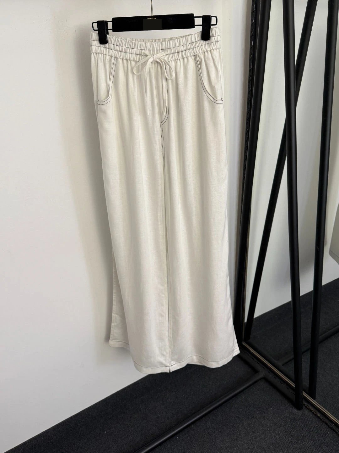 Design Linen-Blend Shirt and Wide-Leg Pants Set Beige Casual Set - 11