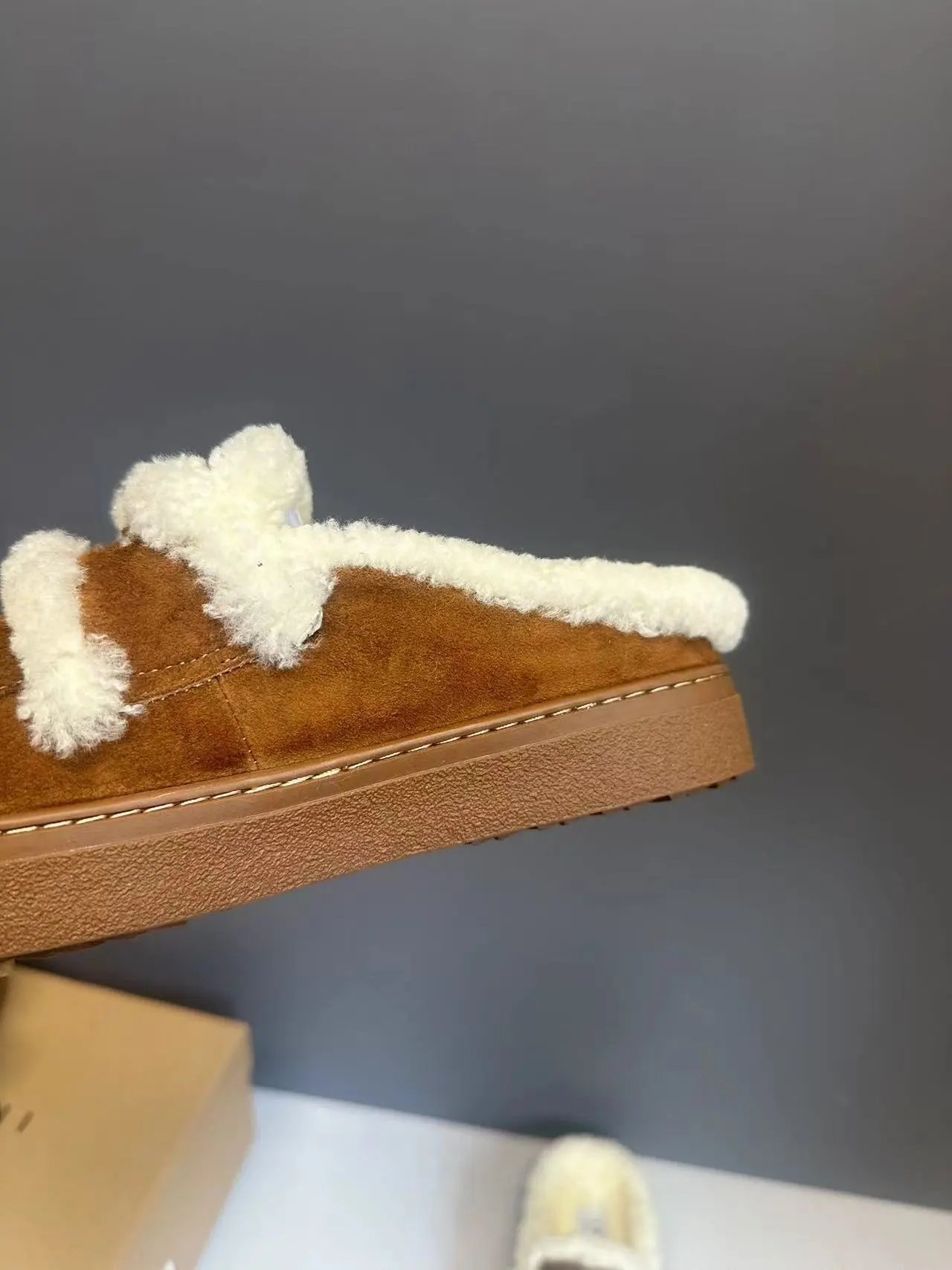 UGG Fluff Slide Sneaker Brown Shearling Slip-On Shoes - 17