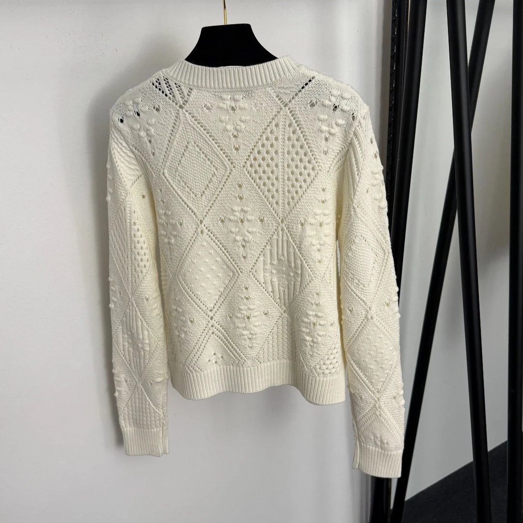 Dior Knit Diamond-Texture Cropped Vest and Cardigan Set Ivory - 6