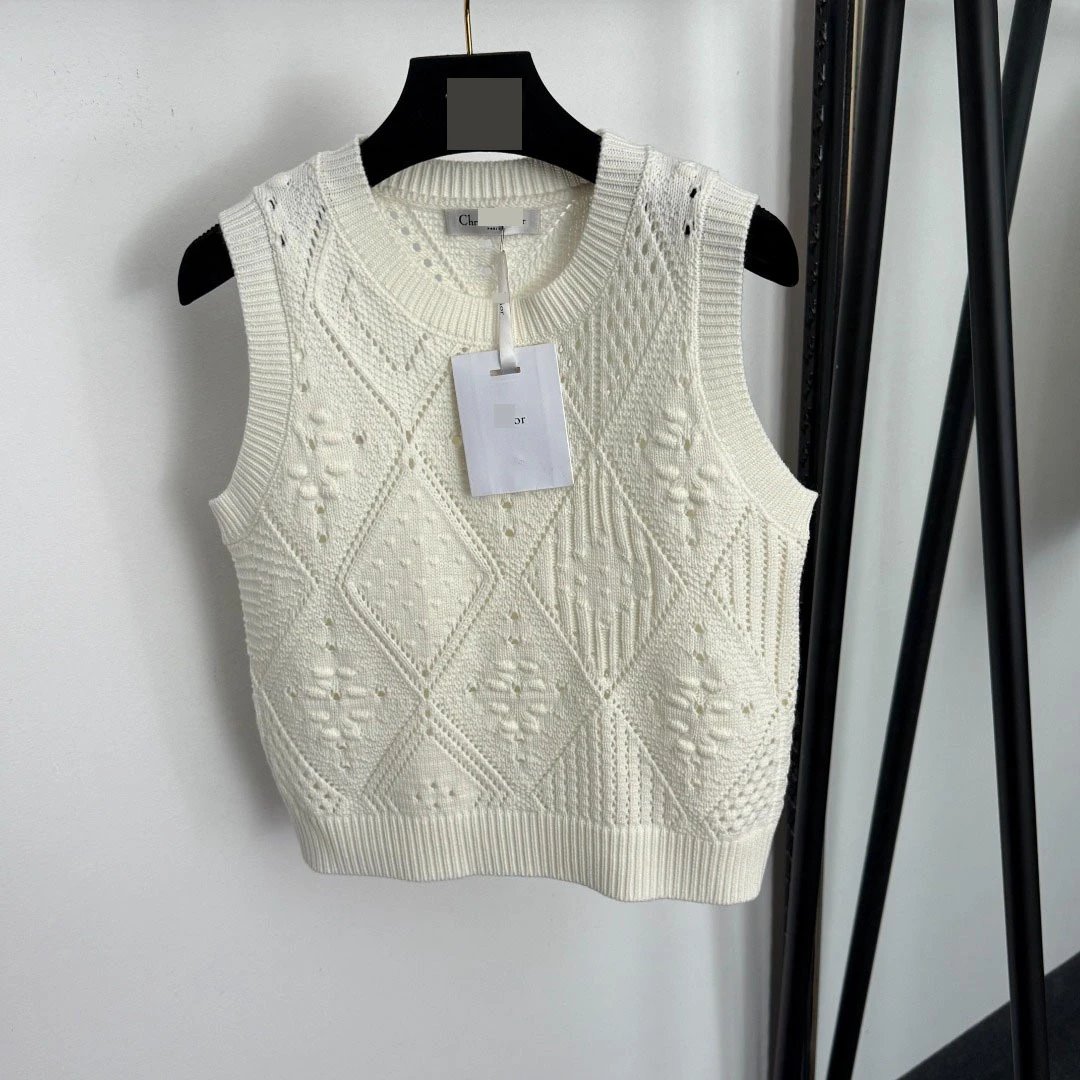 Dior Knit Diamond-Texture Cropped Vest and Cardigan Set Ivory - 7