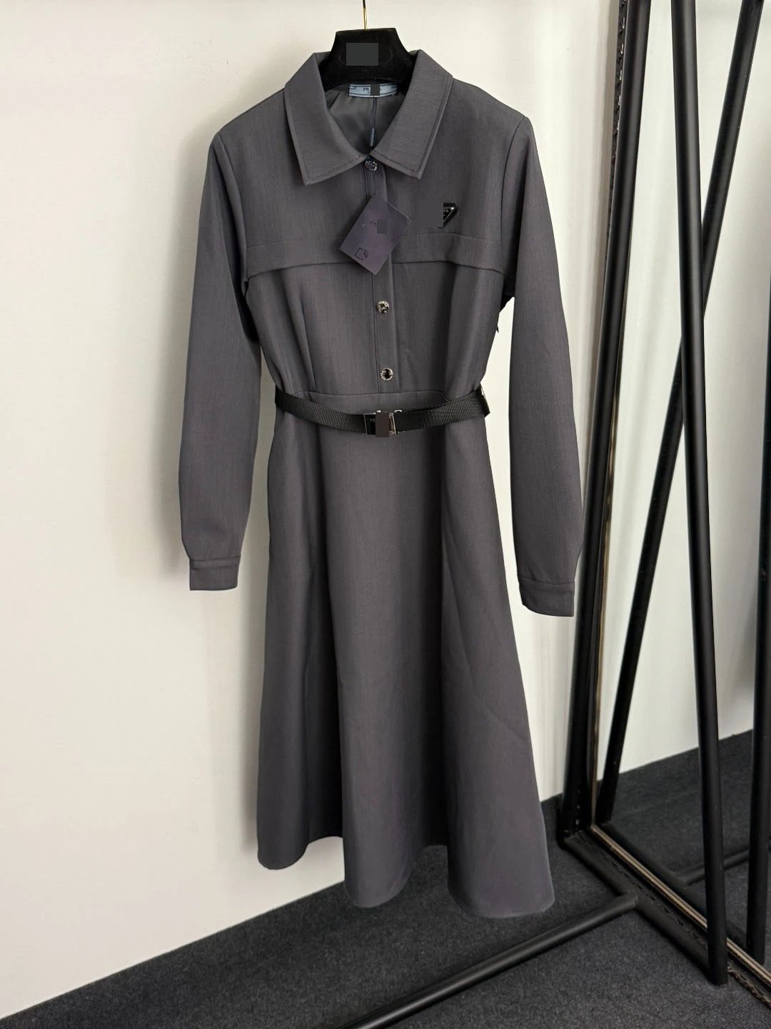 Prada Shirt Dress Black with Belt - 6