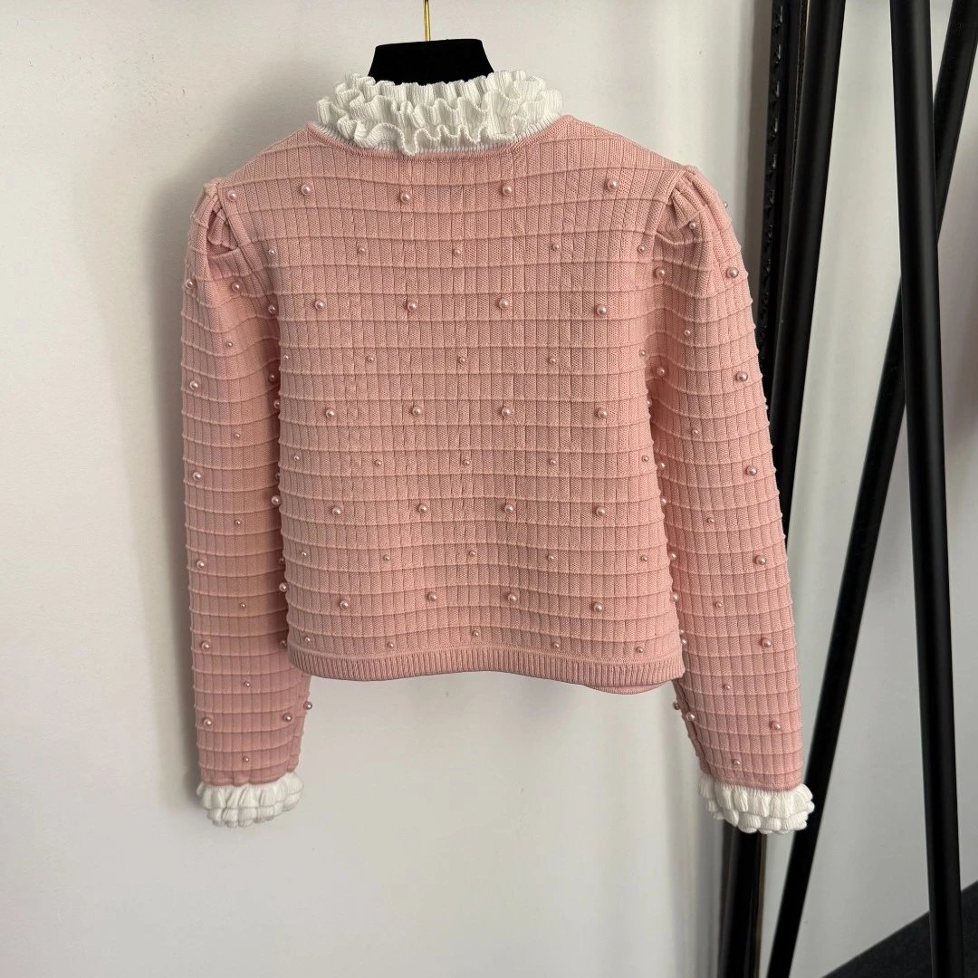 Chanel-Inspired Ruffled Waist Tweed Pants Pink - 6