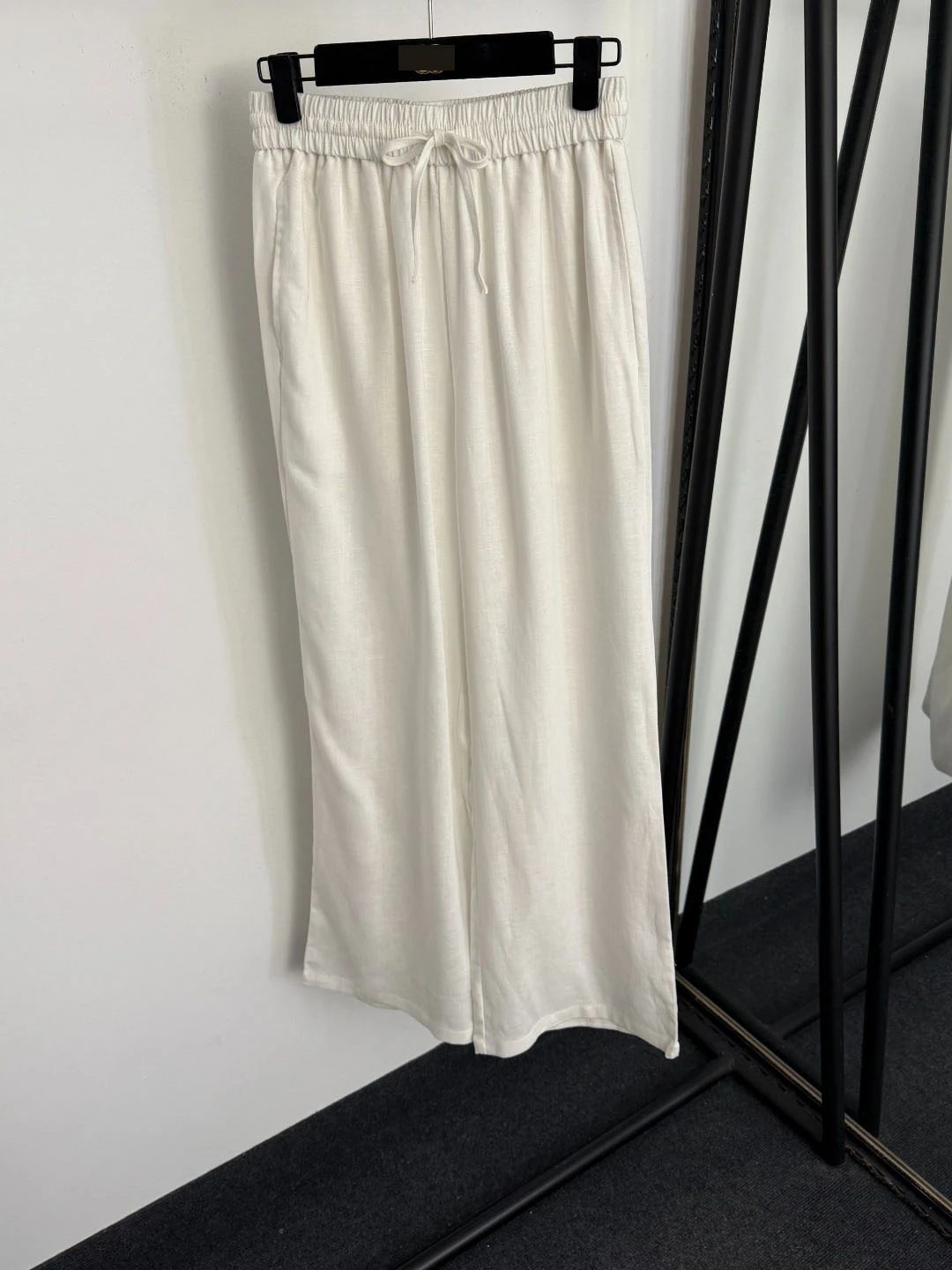 Design Linen-Blend Shirt and Wide-Leg Pants Set Beige Casual Set - 12