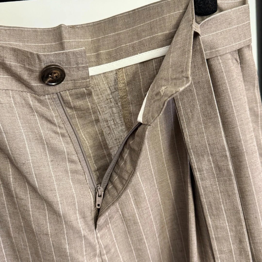Off-White Sequin Collar Pinstripe Shirt and Trousers Set Gray - 12