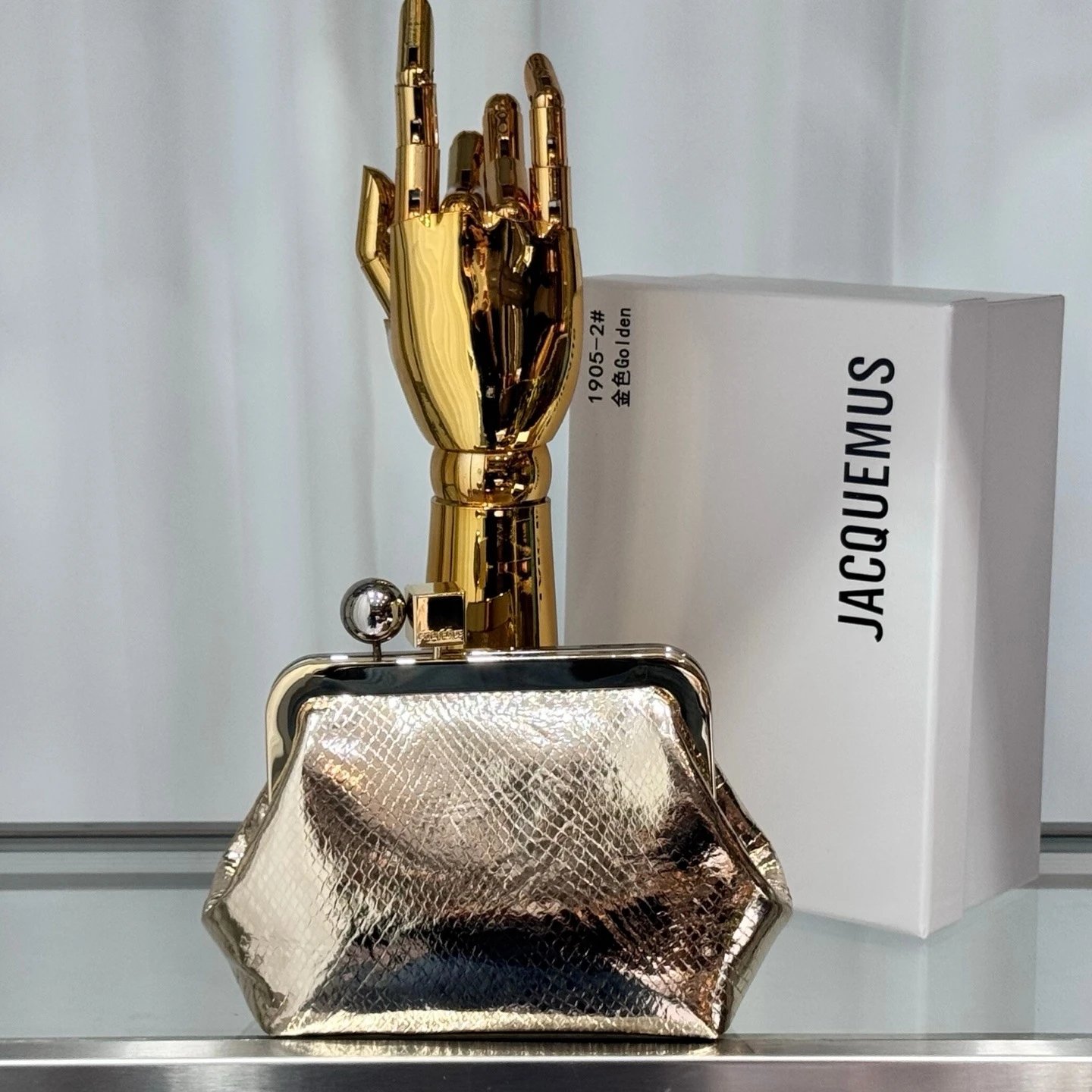 Jacquemus Le Main Jaune Yellow Clutch with Gold Hand Sculpture Handle - 7