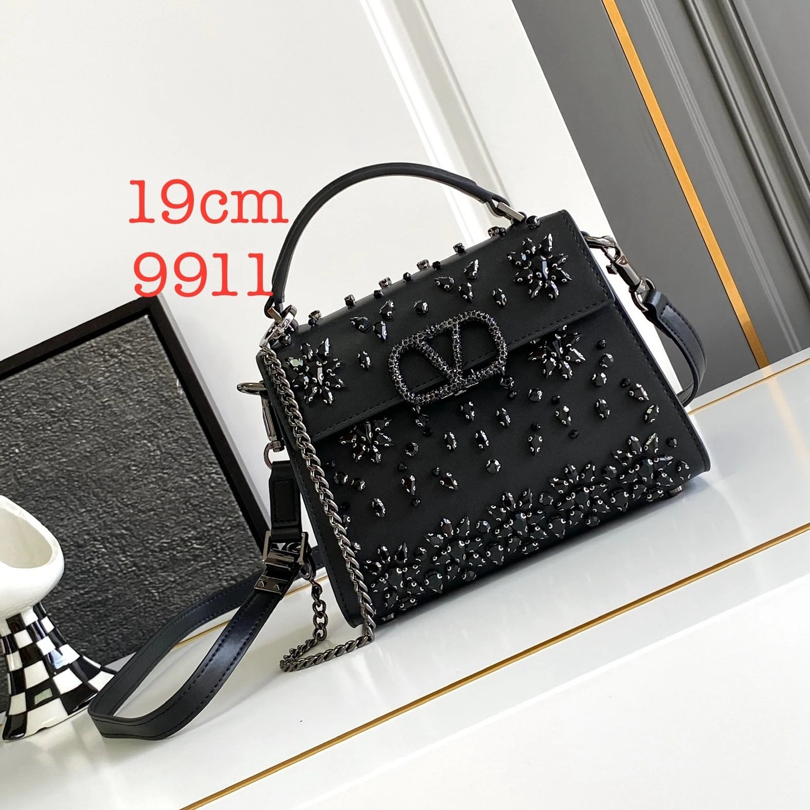 Valentino Garavani Rockstud Spike Gray Chain Shoulder Bag - 4