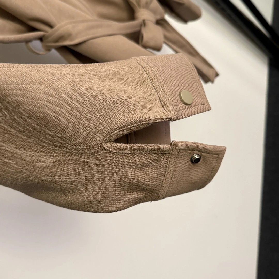 Beige Hooded Wrap Jacket and Wide-Leg Sweatpants Set - 12