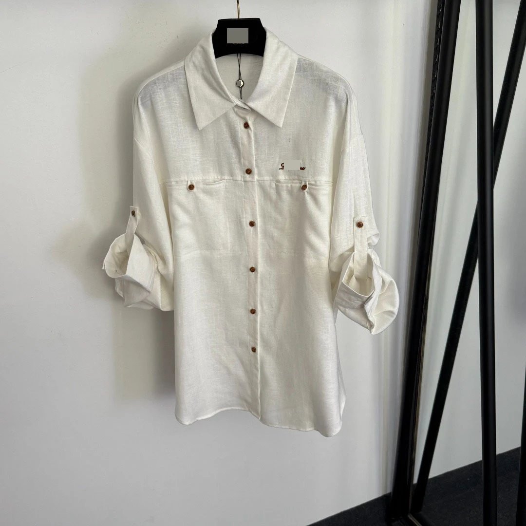 Design Linen-Blend Shirt and Wide-Leg Pants Set in Pale Blue - 10