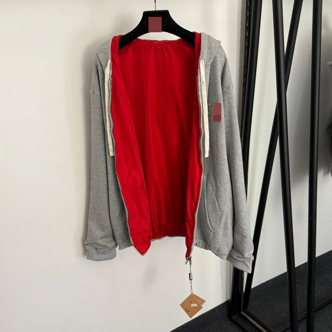 Miu Miu Logo-Embroidered Gray Zip-Up Hoodie - 6