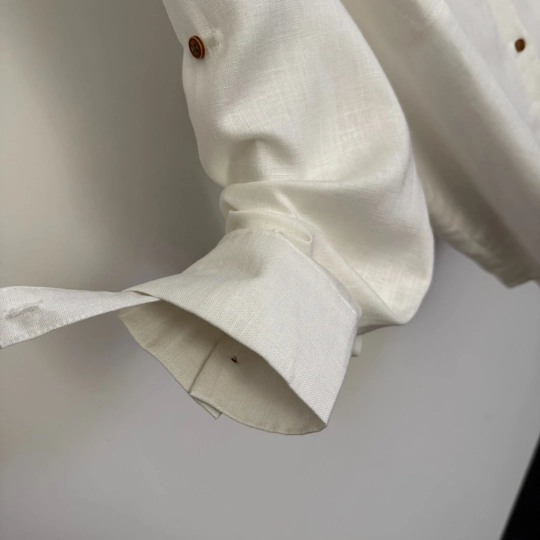 Design Linen-Blend Shirt and Wide-Leg Pants Set in Pale Blue - 16