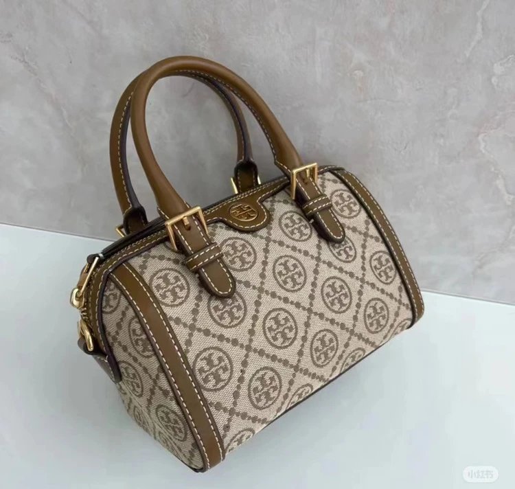 Tory Burch Miller Mini Boston Bag Navy and Beige Monogram Handbag - 11