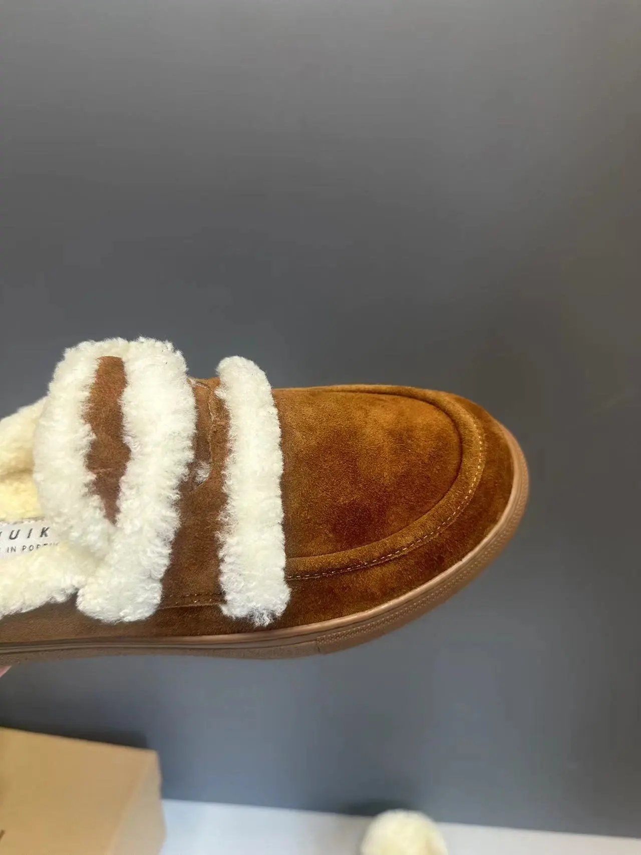 UGG Fluff Slide Sneaker Brown Shearling Slip-On Shoes - 16