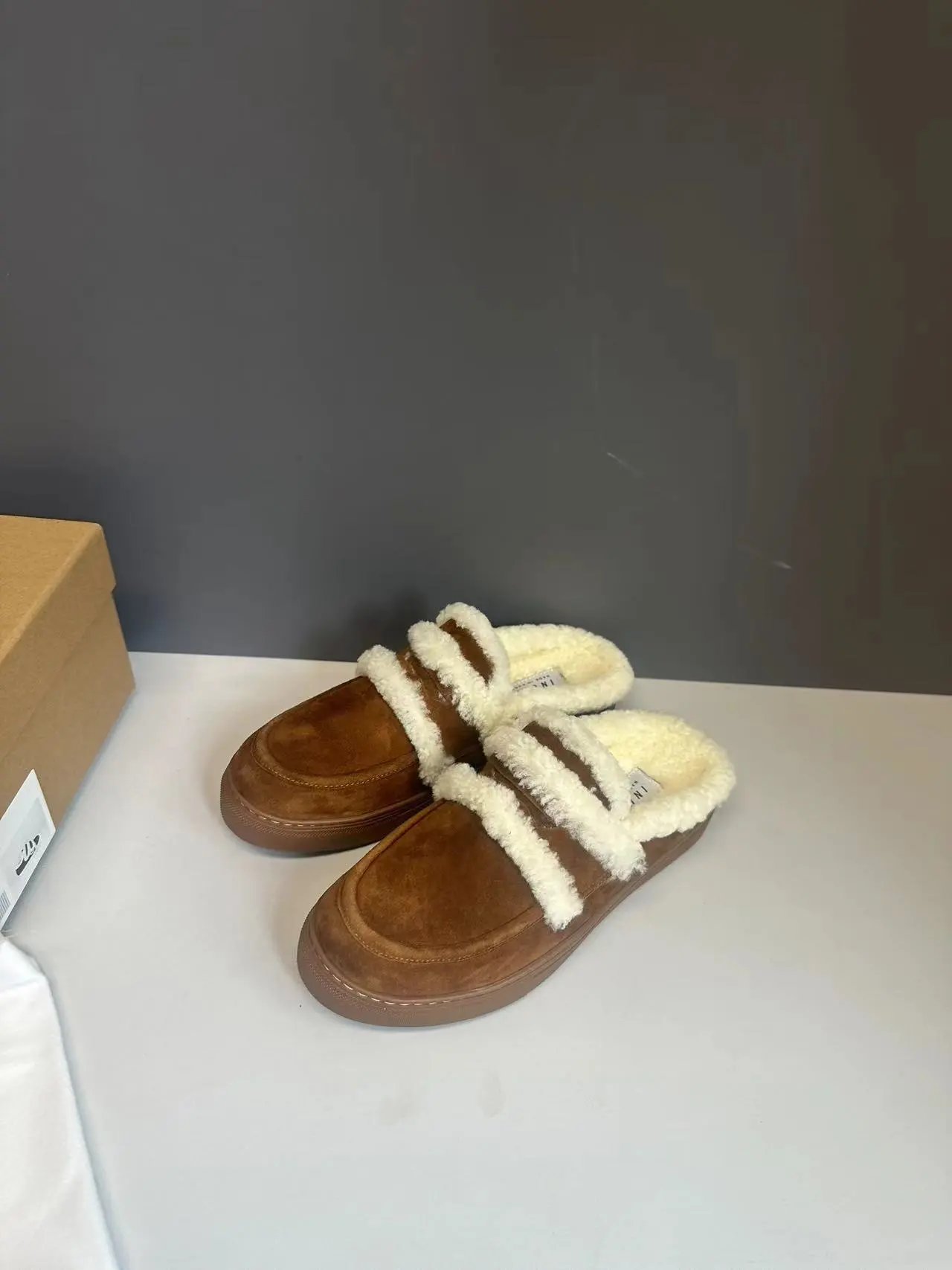 UGG Fluff Slide Sneaker Brown Shearling Slip-On Shoes - 19