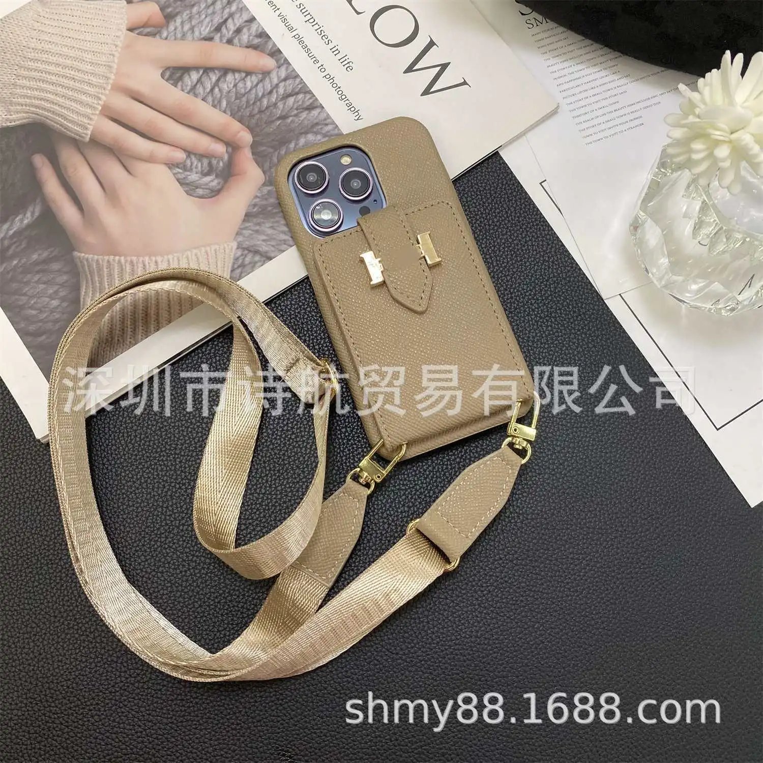 Faux Leather Cardholder Phone Case with Detachable Strap Black Crossbody Phone-Accessories - 5