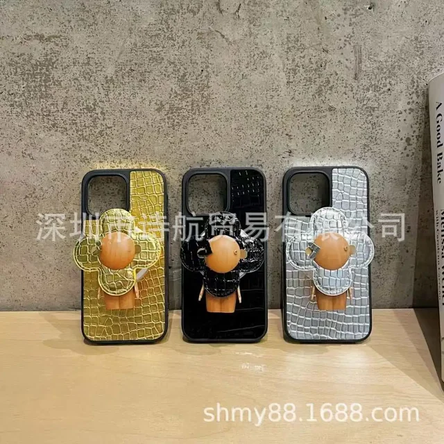 Unbranded Phone Cases Crocodile-Embossed Case with 3D Flower Grip Stand product detail image 3