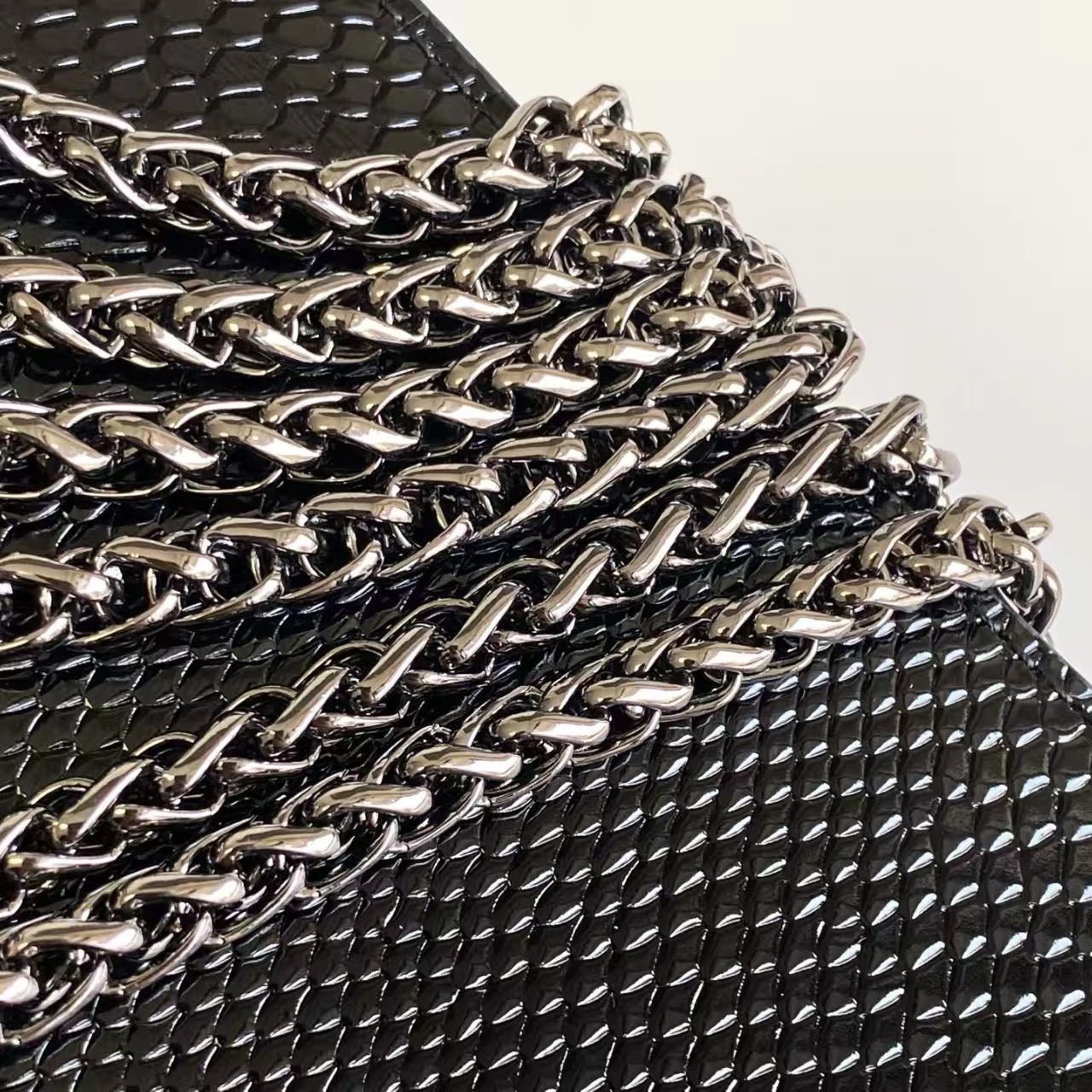 Valentino Garavani VLogo Chain Bag Snake-Print Metallic Rose Gold Shoulder Bag - 9