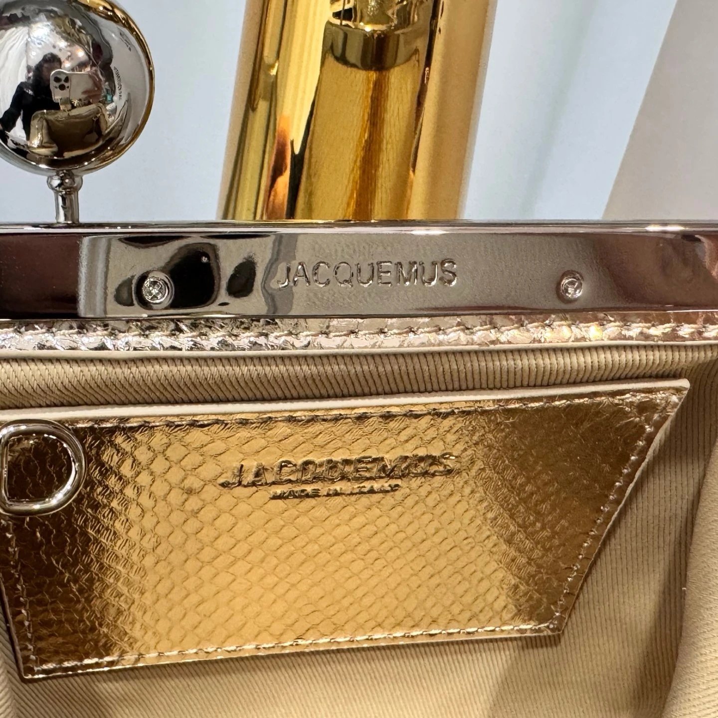 Jacquemus Le Main Jaune Yellow Clutch with Gold Hand Sculpture Handle - 9