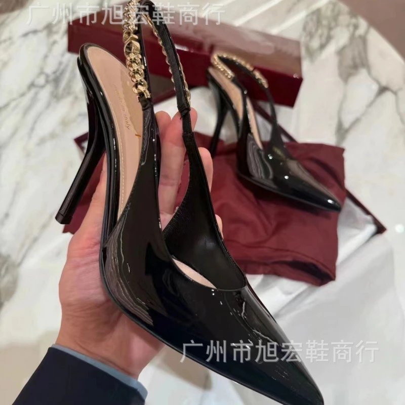 Unbranded High Heels Patent pointed-toe slingback with chain strap image 4