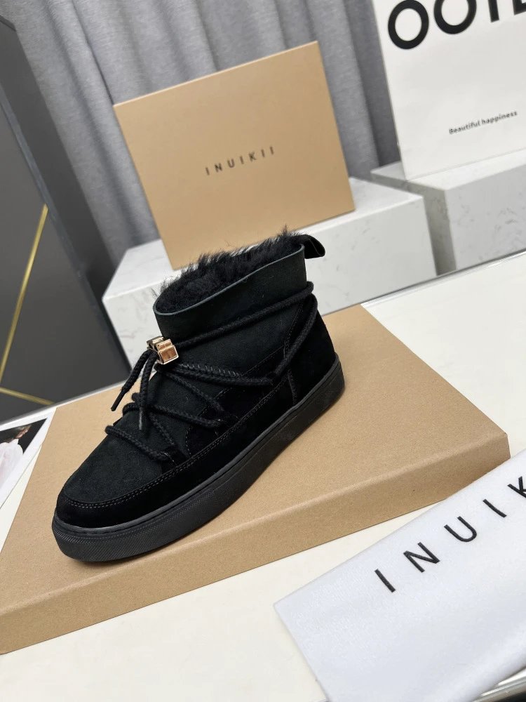 INU IKII Snow Boots Beige Suede With Shearling Lining and Rope Lace Detail - 21