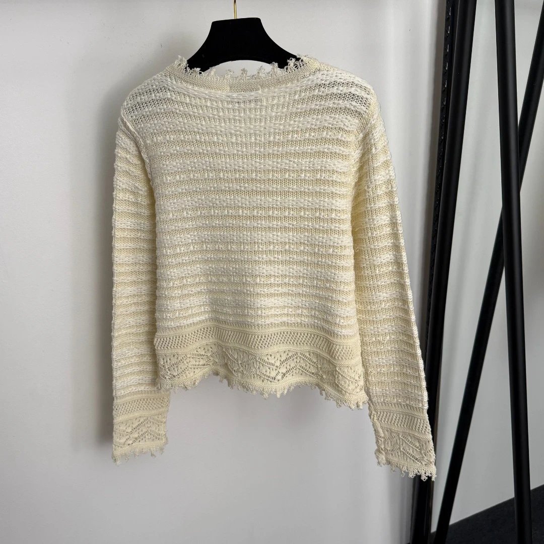 CH Cardigan Beige Knit Lace-Trimmed Cardigan - 6