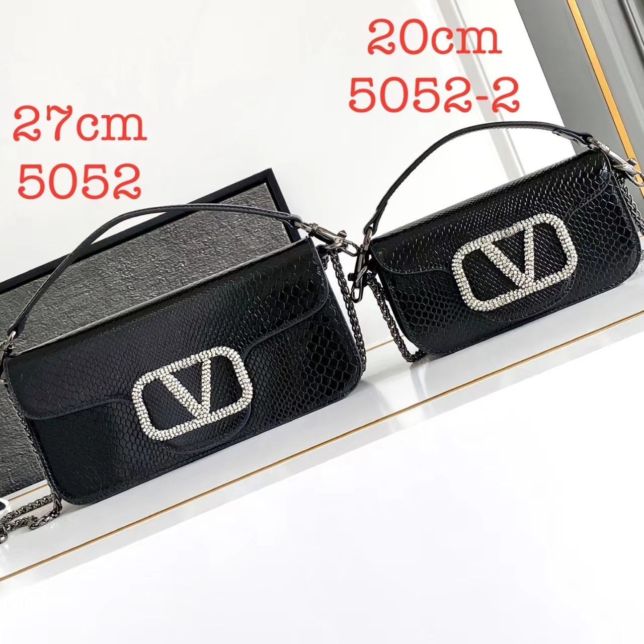 Unbranded Crossbody Bags Snakeskin-Embossed Flap Bag with Rhinestone V-Shaped Clasp image 3