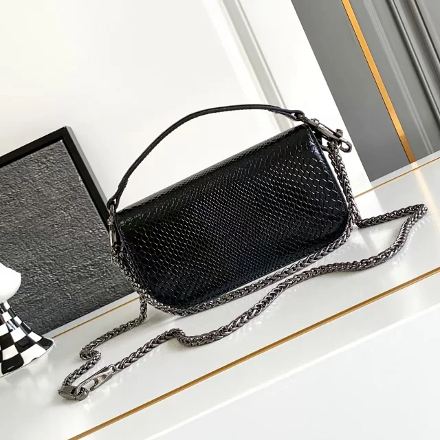 Unbranded Crossbody Bags Snakeskin-Embossed Flap Bag with Rhinestone V-Shaped Clasp product detail image 5