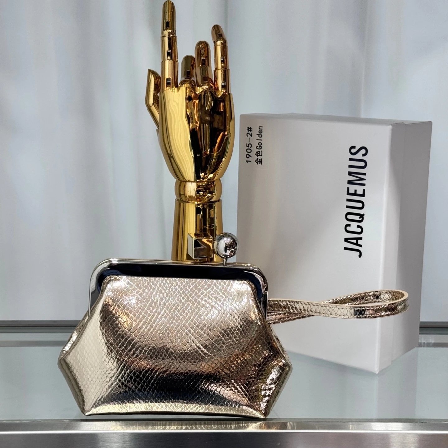 Jacquemus Le Main Jaune Yellow Clutch with Gold Hand Sculpture Handle - 6