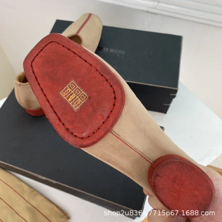 UMA WANG Square-Toe Suede Ballet Flats Red Shoes - 24