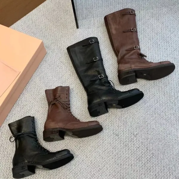 Miu Miu Buckled Combat Boots Black - 5