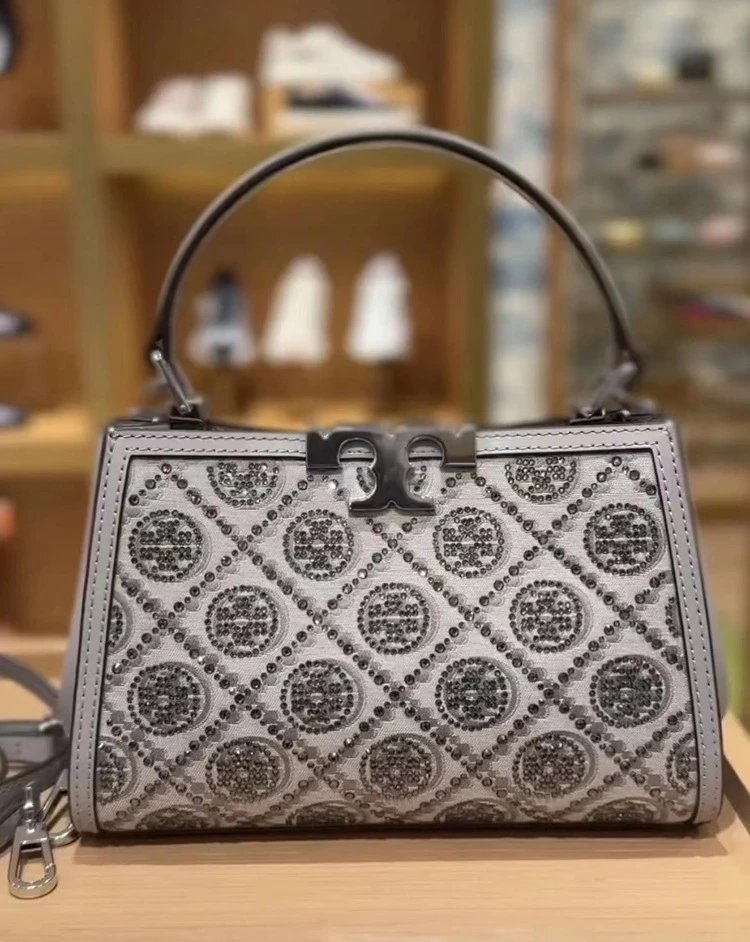 Tory Burch Miller Mini Top-Handle Bag Navy Blue and Beige Jacquard Handbag - 3