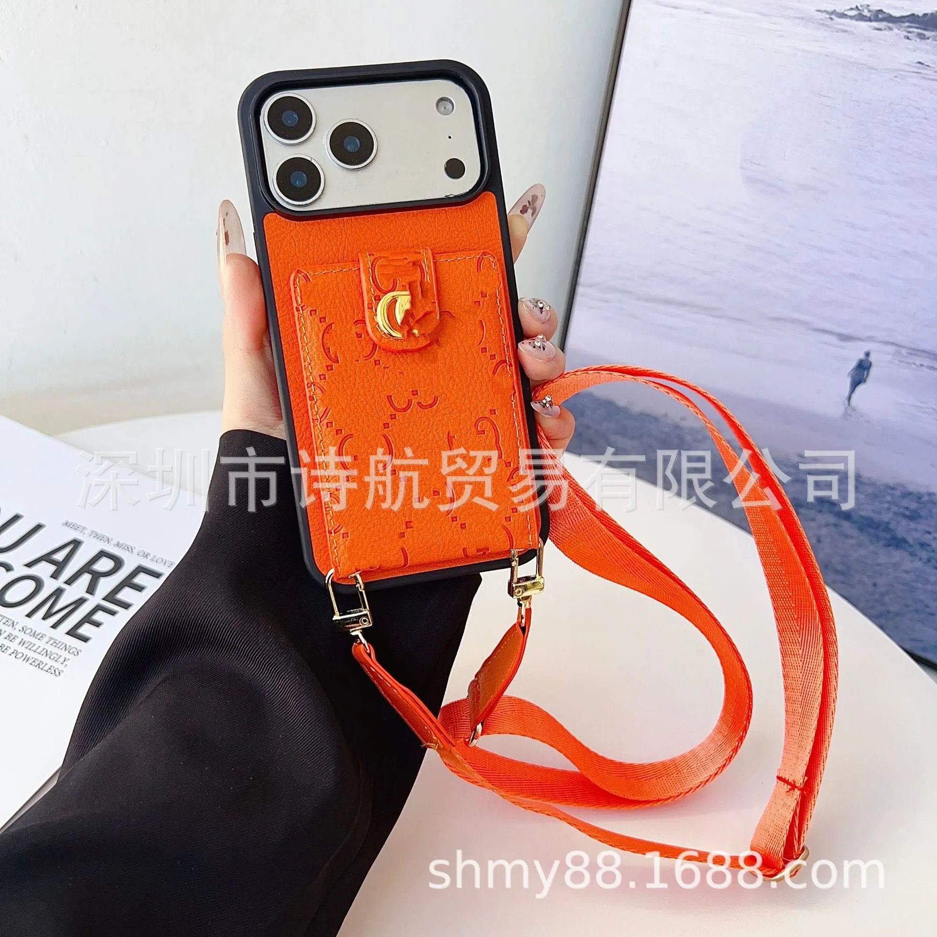 Gucci-inspired Phone Case with Card Holder and Strap in Pink - 5
