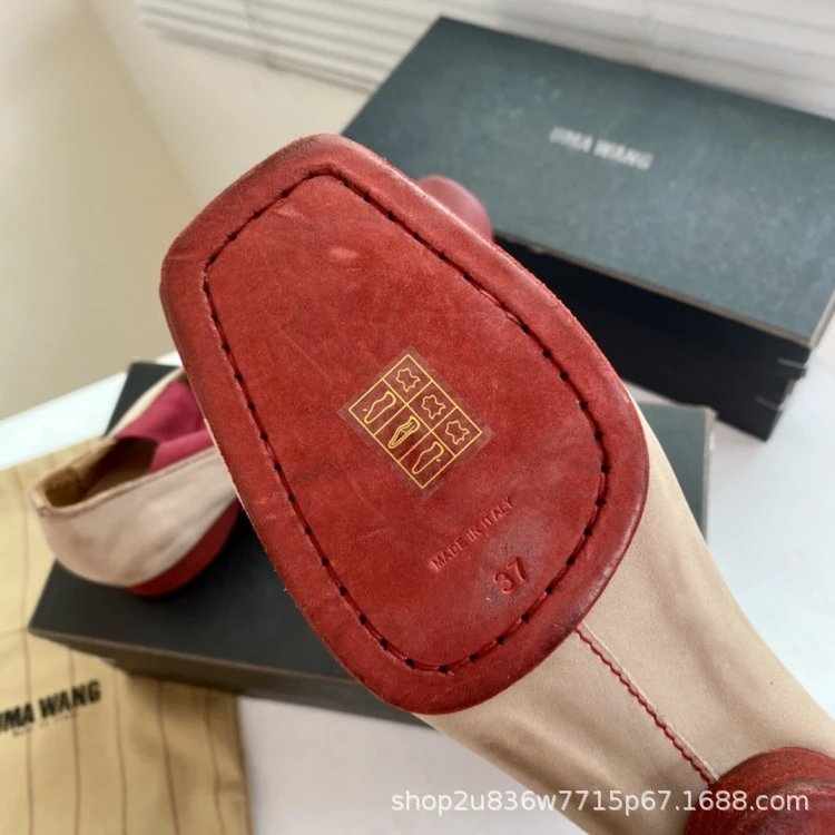 UMA WANG Square-Toe Suede Ballet Flats Red Shoes - 50