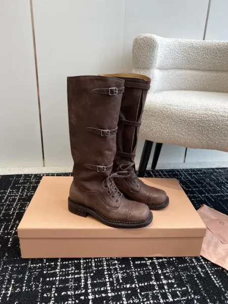 Miu Miu Buckled Combat Boots Black - 7