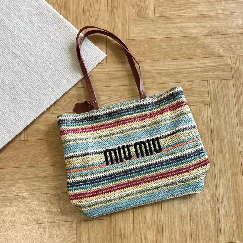 Miu Handbags Woven Striped Tote Bag image 1