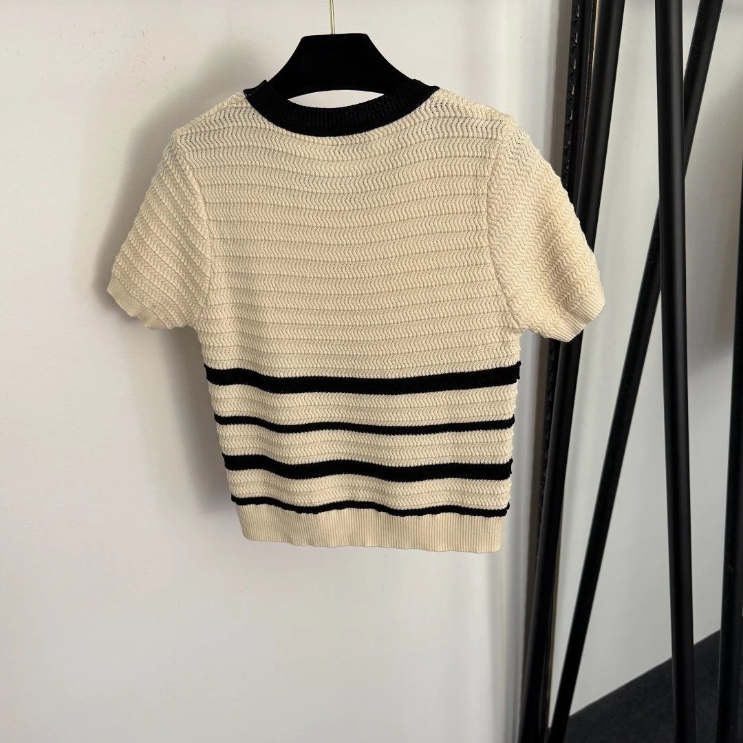 Striped Knit Mini Skirt in Black and Beige - 6
