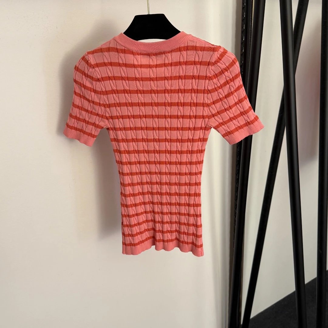 Dior Cruise Knit Striped Henley Top in Sky Blue and Navy - 9