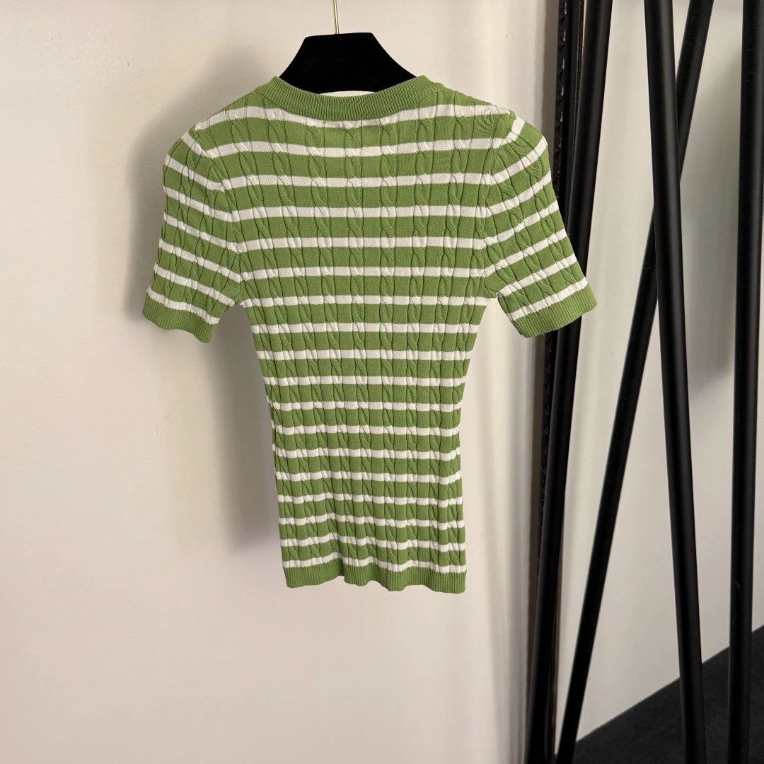 Dior Cruise Knit Striped Henley Top in Sky Blue and Navy - 11