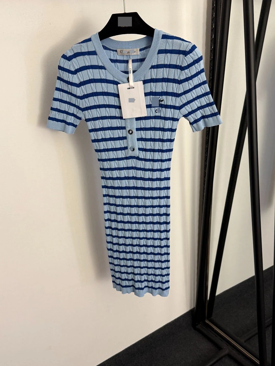 Dior Cruise Knit Striped Henley Top in Sky Blue and Navy - 16