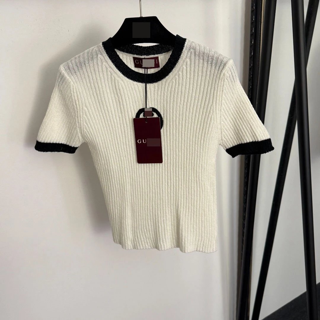 Gucci Ribbed Knit Short-Sleeve Top Pink with Cream Trim - 4