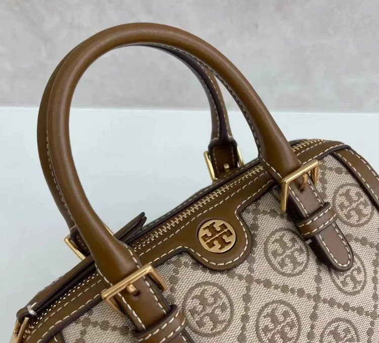 Tory Burch Miller Mini Boston Bag Navy and Beige Monogram Handbag - 16