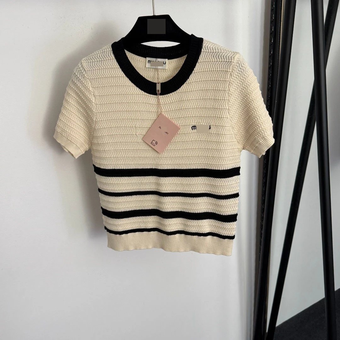 Striped Knit Mini Skirt in Black and Beige - 5