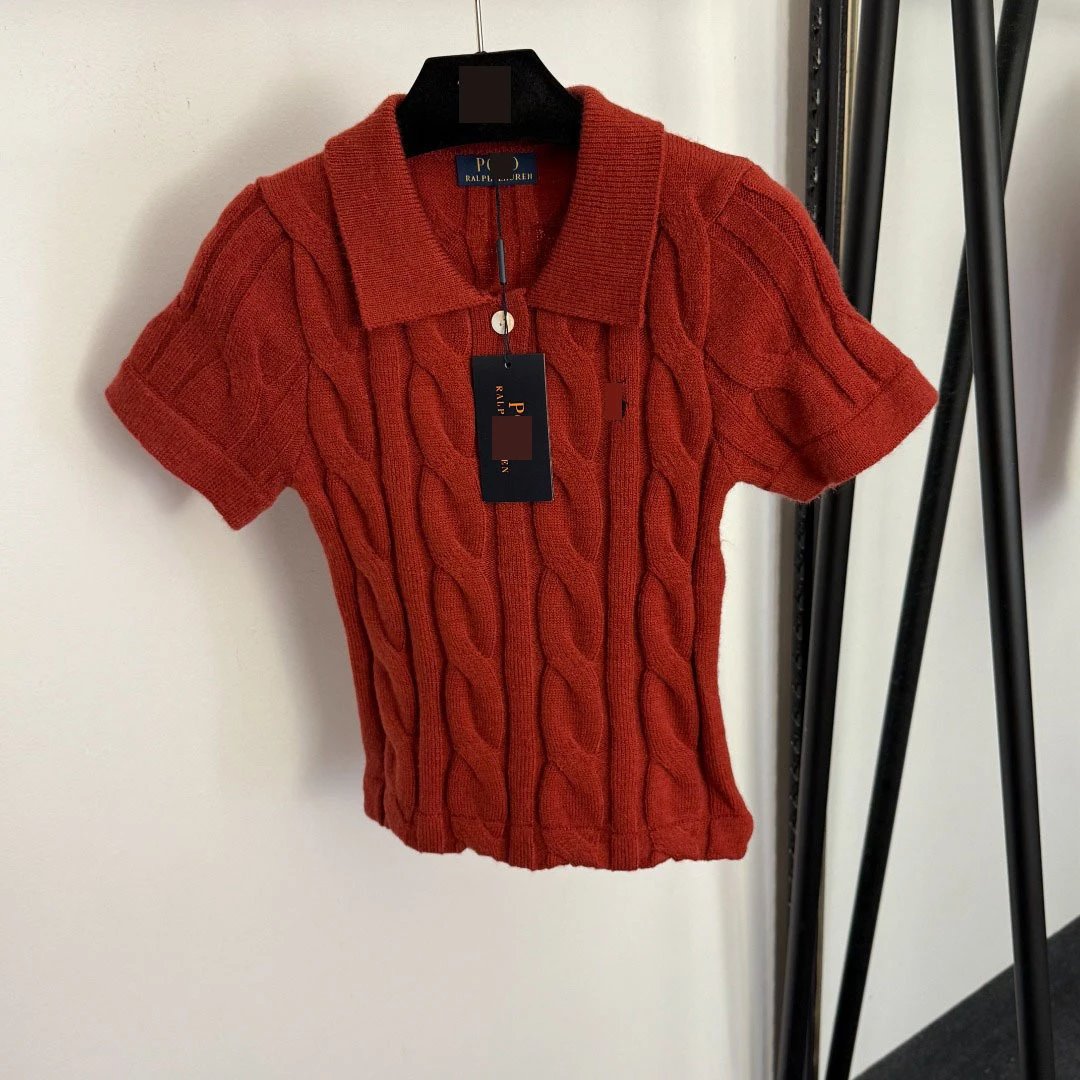 Ralph Lauren Cable Knit Polo Shirt Camel Brown - 6