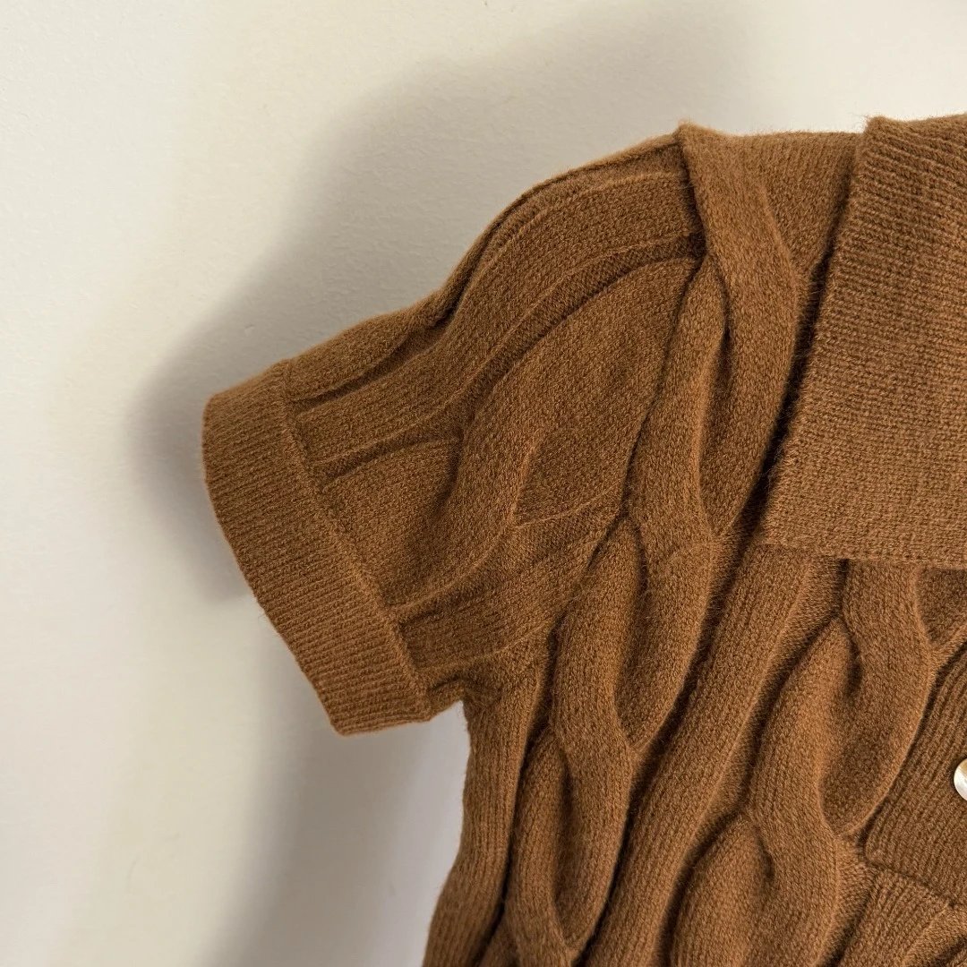 Ralph Lauren Cable Knit Polo Shirt Camel Brown - 12