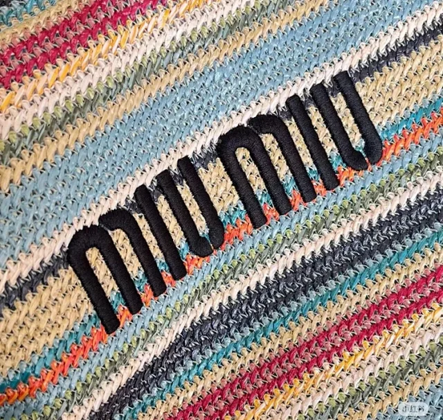 Miu Handbags Woven Striped Tote Bag product detail image 13